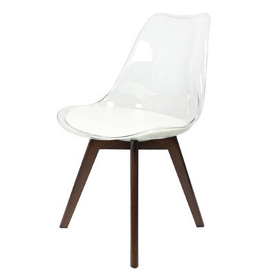 Fusion Living Soho Clear And Vanilla Plastic Dining Chair With Squared Dark Wood Legs - image 1