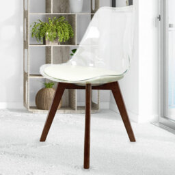 Fusion Living Soho Clear And Vanilla Plastic Dining Chair With Squared Dark Wood Legs - thumbnail 2