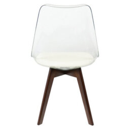 Fusion Living Soho Clear And Vanilla Plastic Dining Chair With Squared Dark Wood Legs - thumbnail 4