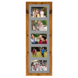 AK Frames 26X8 Rustic Oak Modern Multi Photo Frame With Mid Grey Mount - Holds 5 Apertures (5X) 6X4 Photos - thumbnail 1