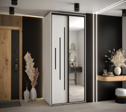 Arte Elegant White Cannes Xiii Mirrored Sliding Wardrobe H2050mm W1100mm D600mm With Custom Black Steel Handles - thumbnail 2