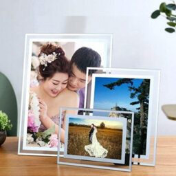 DEENZ Set Of 4 Glass Mirror Photo Frame Silver Picture Frames Clear Display Small - thumbnail 1