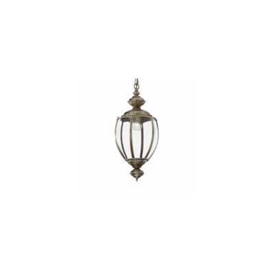 Ideal Lux Norma 1 Light Ceiling Lantern Pendant Antique Brass, Clear Glass, E27