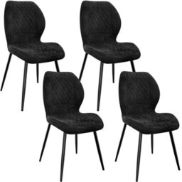 Longtoo Set Of 4 Dining Chairs ,linen Sponge Cushion ,metal Legs And Diamond Pattern Upholstered-Black.