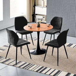 Longtoo Set Of 4 Dining Chairs ,linen Sponge Cushion ,metal Legs And Diamond Pattern Upholstered-Black. - thumbnail 2