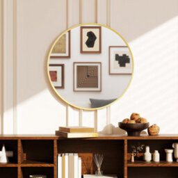 Homcom Wall Mirror For Living Room, 61 Cm Circle Bathroom Mirror, Gold Tone