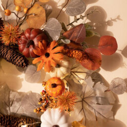 "Amorly Fall Halloween Wreath For Front Door 18"" Door Wreath With White Pumpkins Silk Maple Leaves, Fall Autumn Decorations For Home Porch" - thumbnail 5