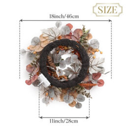 "Amorly Fall Halloween Wreath For Front Door 18"" Door Wreath With White Pumpkins Silk Maple Leaves, Fall Autumn Decorations For Home Porch" - thumbnail 6