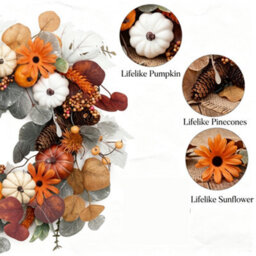 "Amorly Fall Halloween Wreath For Front Door 18"" Door Wreath With White Pumpkins Silk Maple Leaves, Fall Autumn Decorations For Home Porch" - thumbnail 7