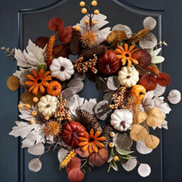 "Amorly Fall Halloween Wreath For Front Door 18"" Door Wreath With White Pumpkins Silk Maple Leaves, Fall Autumn Decorations For Home Porch" - thumbnail 1