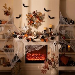 "Amorly Fall Halloween Wreath For Front Door 18"" Door Wreath With White Pumpkins Silk Maple Leaves, Fall Autumn Decorations For Home Porch" - thumbnail 2