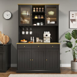 Btm Kitchen Pantry Cabinet, 120X40X191Cm, Power Outlet, Usb Ports, Wine Glass Holder And Adjustable Shelves, Black - thumbnail 7