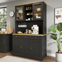 Btm Kitchen Pantry Cabinet, 120X40X191Cm, Power Outlet, Usb Ports, Wine Glass Holder And Adjustable Shelves, Black - thumbnail 6