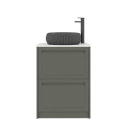 Royal Bathrooms Royal Bathroom Elmore 600mm Matt Green Freestanding Bathroom Vanity Unit 2 Drawer Plain White Worktop With Milan Black Basin - thumbnail 7