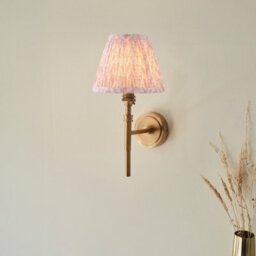 Luminosa Lighting Luminosa Chester Brushed Aged Brass Plate Wall Light With Peachy Keen Fabric Leaf Shade 16Cm B22 - thumbnail 2