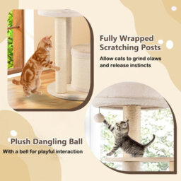 Costway 152Cm Tall Cat Tree Wooden Kitten Tower W/sisal Scratching Posts-Natural - thumbnail 7