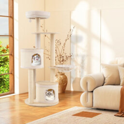 Costway 152Cm Tall Cat Tree Wooden Kitten Tower W/sisal Scratching Posts-Natural - thumbnail 4