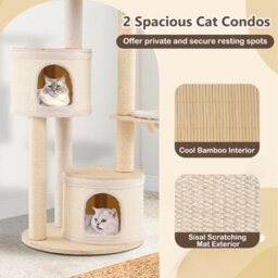 Costway 152Cm Tall Cat Tree Wooden Kitten Tower W/sisal Scratching Posts-Natural - thumbnail 5