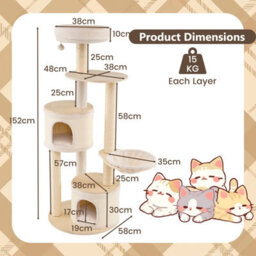 Costway 152Cm Tall Cat Tree Wooden Kitten Tower W/sisal Scratching Posts-Natural - thumbnail 2