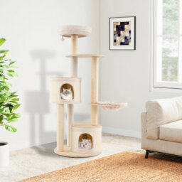 Costway 152Cm Tall Cat Tree Wooden Kitten Tower W/sisal Scratching Posts-Natural - thumbnail 3