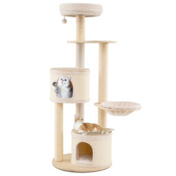 Costway 152Cm Tall Cat Tree Wooden Kitten Tower W/sisal Scratching Posts-Natural