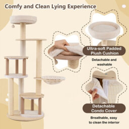 Costway 152Cm Tall Cat Tree Wooden Kitten Tower W/sisal Scratching Posts-Natural - thumbnail 8