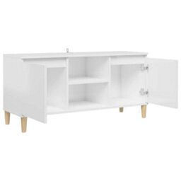Berkfield Tv Cabinet & Solid Wood Legs High Gloss White 103.5X35X50 Cm - thumbnail 7