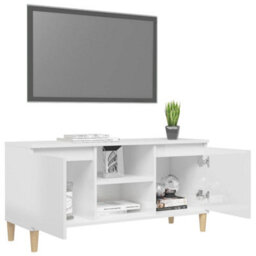 Berkfield Tv Cabinet & Solid Wood Legs High Gloss White 103.5X35X50 Cm - thumbnail 4