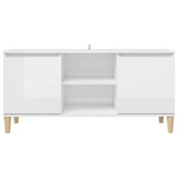 Berkfield Tv Cabinet & Solid Wood Legs High Gloss White 103.5X35X50 Cm - thumbnail 5