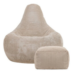 icon Dalton Cord Adults Bean Bag Recliner And Pouffe, Ready Filled Beanbag And Footstool Stone Beige - thumbnail 4