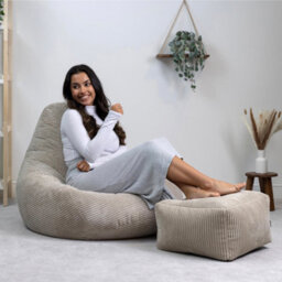 icon Dalton Cord Adults Bean Bag Recliner And Pouffe, Ready Filled Beanbag And Footstool Stone Beige - thumbnail 2