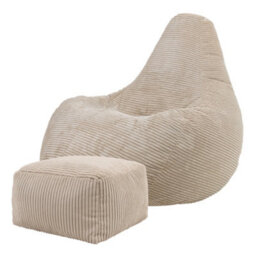 icon Dalton Cord Adults Bean Bag Recliner And Pouffe, Ready Filled Beanbag And Footstool Stone Beige