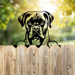 Betley Butterfly Peeking Boxer Dog Fence Topper Black Metal Silhouette Garden Decoration - Mild Steel - Black Powder Coated - 26Cm X 32Cm