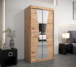 Arte Morocco Contemporary 2 Mirrored Sliding Door Wardrobe 5 Shelves 2 Rails Oak Artisan Effect (H)2000mm (W)1000mm (D)620mm - thumbnail 2