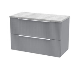 Hudson Reed Fluted Wall Hung 2-Drawer Vanity Unit & Bellato Grey Laminate Worktop, Counter Top Vanity Unit In Satin Grey, 800mm - thumbnail 1
