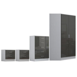 Reflect 2 Door Corner Wardrobe, 5 Drawer Chest, 2X 2 Drawer Bedsides - Grey Gloss & Matt White - Bedroom Furniture Set - thumbnail 5