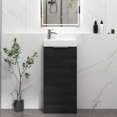 Royal Bathrooms Royal Bathroom Como 400mm Floor Standing Cloakroom Vanity Unit With 1 Tap Hole Ceramic Basin 1 Door Storage Cabinet - Hale Black - image 1