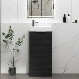 Royal Bathrooms Royal Bathroom Como 400mm Floor Standing Cloakroom Vanity Unit With 1 Tap Hole Ceramic Basin 1 Door Storage Cabinet - Hale Black - thumbnail 1