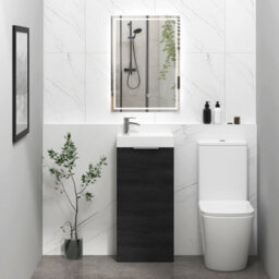 Royal Bathrooms Royal Bathroom Como 400mm Floor Standing Cloakroom Vanity Unit With 1 Tap Hole Ceramic Basin 1 Door Storage Cabinet - Hale Black - thumbnail 4