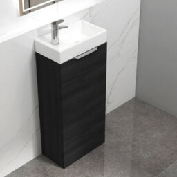 Royal Bathrooms Royal Bathroom Como 400mm Floor Standing Cloakroom Vanity Unit With 1 Tap Hole Ceramic Basin 1 Door Storage Cabinet - Hale Black - thumbnail 6
