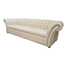 Chesterfield 4 Seater Sofa Buttoned Seat Cottonseed Cream Leather In Balmoral Style - thumbnail 3