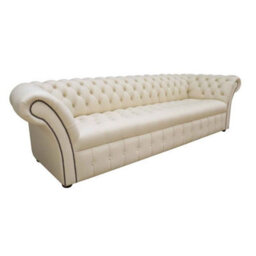 Chesterfield 4 Seater Sofa Buttoned Seat Cottonseed Cream Leather In Balmoral Style - thumbnail 2