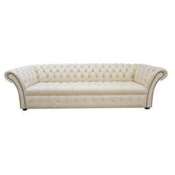Chesterfield 4 Seater Sofa Buttoned Seat Cottonseed Cream Leather In Balmoral Style - thumbnail 1