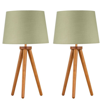 First Choice Lighting Set Of 2 Dark Oak Table Lamp Or Bedside Lights With Sage Green Shades - image 1