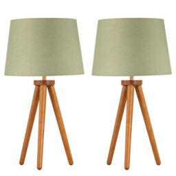 First Choice Lighting Set Of 2 Dark Oak Table Lamp Or Bedside Lights With Sage Green Shades