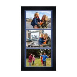 AK Frames 16X8 Black Modern Multi Photo Frame With Blue Mount - Holds 3 Apertures (3X) 7X5 Photos - thumbnail 1