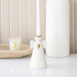 Heart Angel Taper Candle Holder Off White Ceramic Angel Candlestick - thumbnail 1