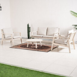 Abrihome 6 Piece Wood Garden Sofa Set - 3 Seater & 2 Armchairs - Nordic Outdoor Furniture With Cushions - thumbnail 3