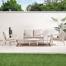 Abrihome 6 Piece Wood Garden Sofa Set - 3 Seater & 2 Armchairs - Nordic Outdoor Furniture With Cushions - thumbnail 2