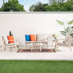 Abrihome 6 Piece Wood Garden Sofa Set - 3 Seater & 2 Armchairs - Nordic Outdoor Furniture With Cushions - thumbnail 9